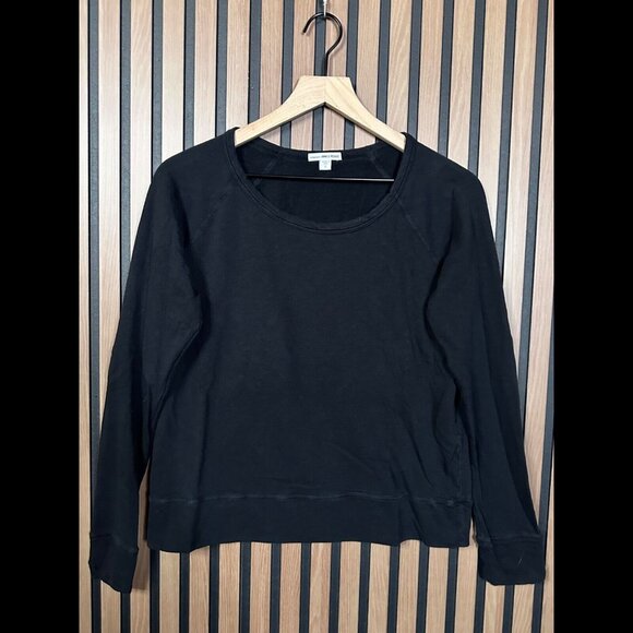 James Perse Sweater 2 / US Medium Black Scoop Neck Terry Fleece Supima Cotton - Picture 1 of 7